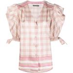 Alberta Ferretti check-print puff-sleeve satin blouse - Pink