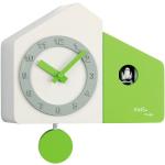 AMS Pendulum Quartz Wall Clock Cuckoo Clock 7395, Wooden Housing White and Green Lacquered (- Red Black)