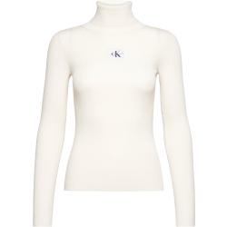 Badge Roll Neck Sweater Tops Knitwear Turtleneck White Calvin Klein Jeans