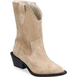 Biamona Western Boot Mid Suede Shoes Boots Ankle Boots Ankle Boot - Heel Beige Bianco