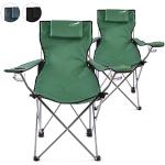 Divero Set of 2 Camping Chairs, Folding Chairs, Fishing Chairs, Dark Green, Pillow, Drink Holder, Robust up to 130 kg, 600D Oxford Steel Tube (Choice of Colours)