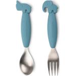 Easy-Grip Spoon And Fork Set Deer Friends Blue Home Meal Time Cutlery Blue D By Deer
