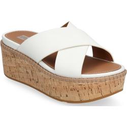 Eloise Leather/Cork Wedge Cross Slides Shoes Summer Shoes Platform Sandals White FitFlop