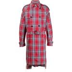 Facetasm check-pattern belted coat - Red