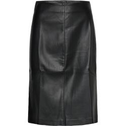 Faux-Leather Pencil Skirt Polvipituinen Hame Black Mango