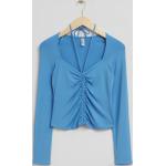 Fitted Drawstring Neck Gathered Top - Blue