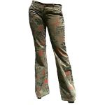 Fornarina Woman Jeans Army Green CLUB BIS Hippie Punk Airbrush Flare Bootcut Pant 26/34 W26 L34