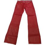 Fornarina Woman Jeans Red Pike Cherry Wild suede Leather-look rivets Rock Star Leather Look Designer Bootcut Pant W26 L34