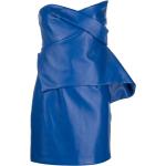 Genny draped-asymmetric leather mini-dress - Blue