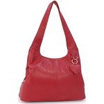 Gigi - Damen Leder Schultertasche - Handtasche Mittelgroß mit Viele Fächer- Herz Schlüsselring - OTHELLO 4326 - Rot
