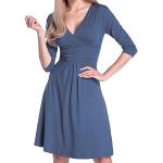 Glamour Empire Women's Knee Length 3/4 Sleeve Viscose Circle Dress 282, blue / grey