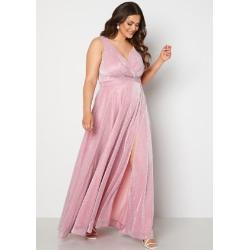 Goddiva Curve Wrap Front Sleeveless Maxi Curve Dress With Split Pink 50 (UK22)