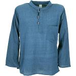 GURU SHOP Nepal Fischerhemd, Goa Hippie Hemd, Yogahemd, Freizeithemd, Türkisblau, Baumwolle, Size:S