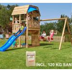 Jungle Gym Leikkikeskus Barn ja Swing Module X'tra, sis. 120kg hiekkaa ja sinisen liukumäen
