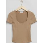 Knitted Sweetheart Neck Top - Beige