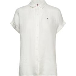 Linen Shirt Grown-On Sleeve Tops T-shirts & Tops Short-sleeved White Tommy Hilfiger