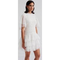 Malina Minnie short sleeve lace mini dress white