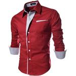 Men's Chic Casual Button Down Dress Shirts Long Sleeve Slim Fit Contrast Color Red Asian 3XL (UK L)