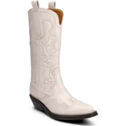Mid Shaft Embroidered Western Boot Korkeavartiset Saapikkaat Valkoinen Ganni Ehdollinen Tarjous