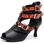 MINITOO GQJ6178 Women's Buckle Ankle Strap Leather Ballroom Latin Dance Ankle Boots Sandals, orange