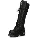 New Rock Shoes - Black Leather Laced Up High Boots UK 5 / Black