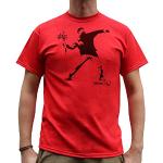 Nutees Banksy Flower Thrower Street Art Mens T Shirt - Red Large