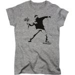 Nutees Banksy Flower Thrower Street Art Womens T Shirt - Sports Grey Small