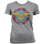 Wonder Woman Offizielles Lizenzprodukt Distressed Logo Damen T-Shirt (H.Grau), Small