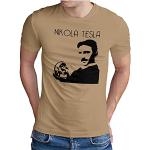 Om3 - Nikola Tesla - T-Shirt Physics Power Nerd Elektric Geek Energie Emo, Xl, Khaki