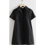 Buttoned A-Line Mini Dress - Black