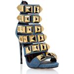 Naisten Siniset Farkkukankaiset Koon 39 Avokärkiset Soljelliset Philipp Plein Niitti Stiletto Korkeakorkoiset sandaalit kesäkaudelle 