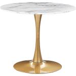 Pyöreä ruokapöytä ⌀ 90 cm valkoinen marmoriefekti/kulta BOCA
