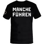 Rammstein Men’s T-Shirt “Manche Führen Manche Folgen” (Some Follows), Official Band Merchandise Fan Shirt, Black with White Front and Back Print - xl