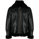 Schott shearling-trim leather aviator jacket - Black
