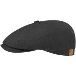 Stetson Hatteras Flat Cap, Linen, Women's / Men's Hat With Cotton Lining, Flat Cap With Sun Protection UV 40+ - Peaked Cap Spring/summer, Balloon Hat (Hatteras Linen) - Black , size: 55