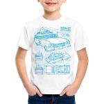 style3 ECTO-1 Blaupause Kinder T-Shirt geisterjäger, Farbe:Weiß, Größe:152
