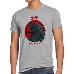 style3 Gojira T-Shirt Herren Kaiju Japan Nippon Tokio Tokyo, Größe:S, Farbe:Grau meliert