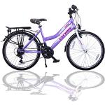 Talson 26 Inch Girls' Bicycle 21-Speed Shimano Gears with Lighting According to German Road Traffic Regulations Purple Double Frame