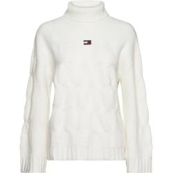 Tjw Badge Trtlnk Cable Sweater Tops Knitwear Turtleneck White Tommy Jeans