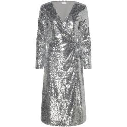 Vijuliana L/S Wrap Midi Sequins Dress/Ka Polvipituinen Mekko Silver Vila