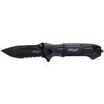 Walther Black Tac Knife TK Single-Handed Knife with Matte Black Blade and Partial Serrated Edge Including 440ss Glass Breaker