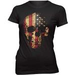 Women's T-Shirt USA Grunge Skull in Vintage Look - black, XXL
